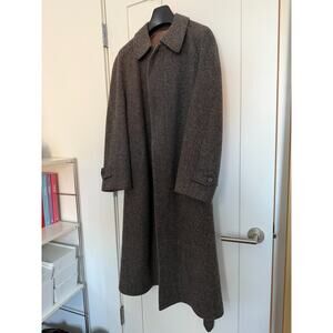 Vintage Men's Wool Raglan Balmacaan Belted Long Overcoat Brown 40R
